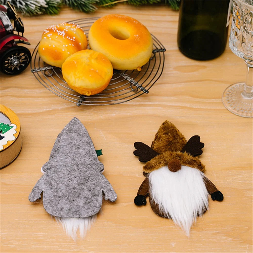 Christmas Gnome Fork Knife Cover Cutlery Cloth Pouch Dining Table Decoration Gift - Elk - 4
