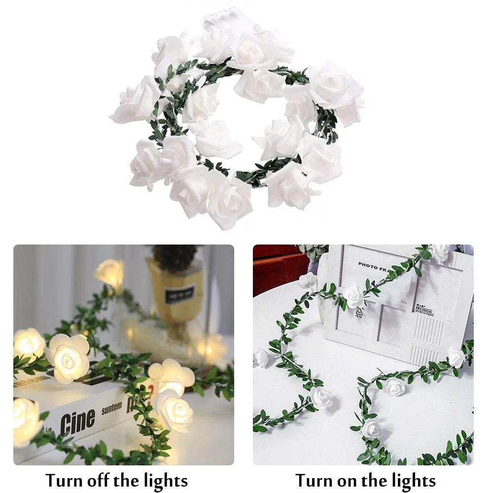 1.5m 10-LED Rose Flower String Light Romantic Festival Wedding Decorative Lamp, 2A Constant Light - White - 2