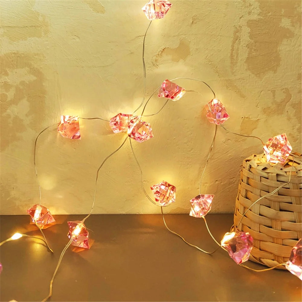 2m 20-LED Crystal Stone Design Decorative String Light Festival Home Ambient Night Light, Constant Light - Pink - 4