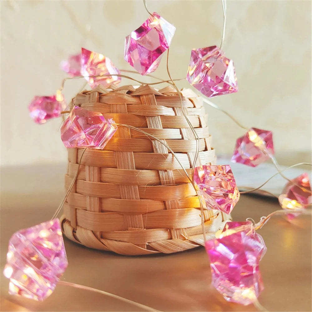 2m 20-LED Crystal Stone Design Decorative String Light Festival Home Ambient Night Light, Constant Light - Pink - 5