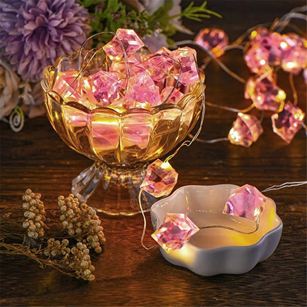 2m 20-LED Crystal Stone Design Decorative String Light Festival Home Ambient Night Light, Constant Light - Pink - 6