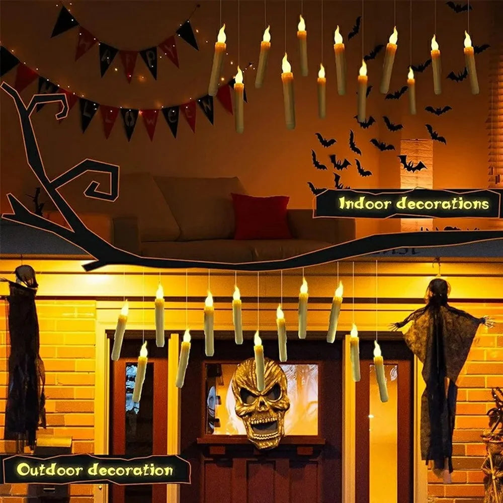 12PCS LED Floating Candles with 1PC Magic Wand Remote Timer for Birthday Halloween Party - Style A / Warm White Light - 4