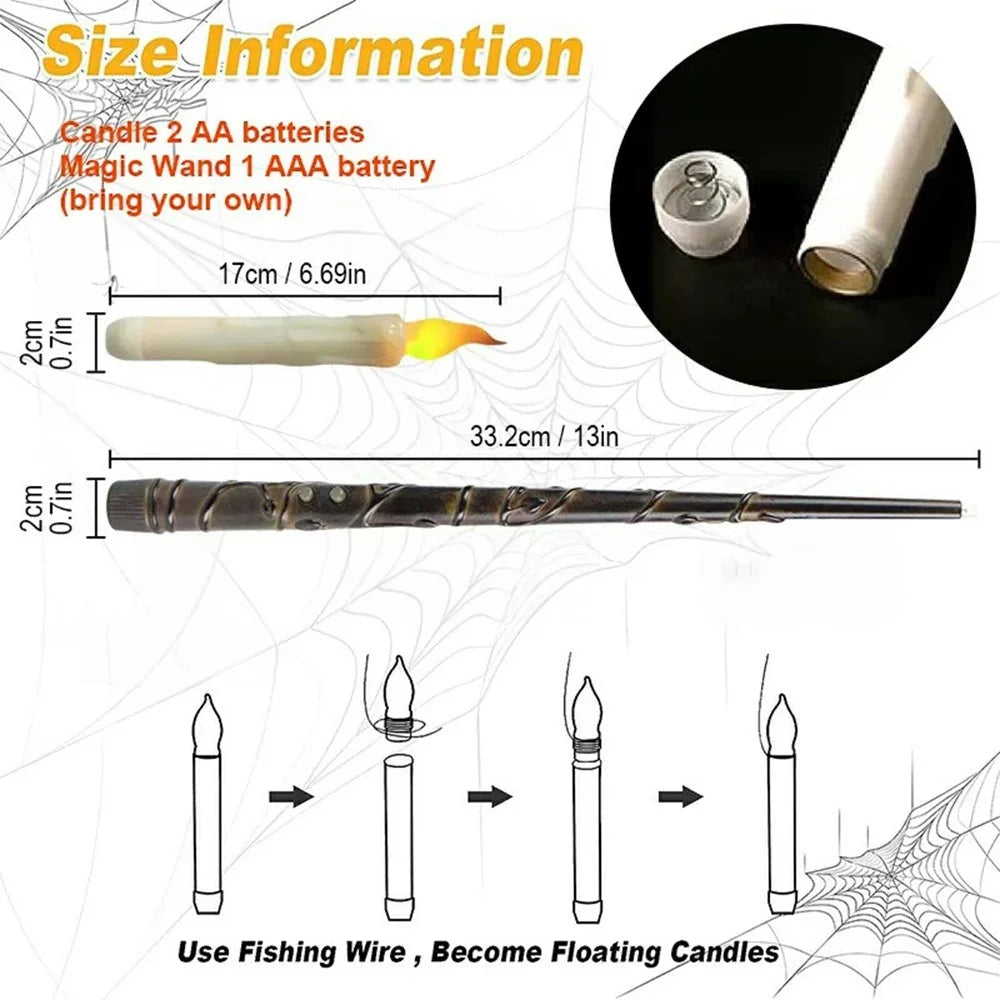12PCS LED Floating Candles with 1PC Magic Wand Remote Timer for Birthday Halloween Party - Style A / Warm White Light - 7