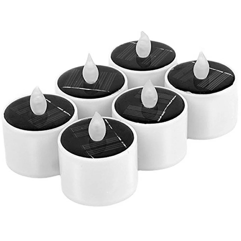 6PCS Solar Powered Flameless Tealights LED Electric Tea Lights Fake Votive Candles - Flickering Yellow Light - 1