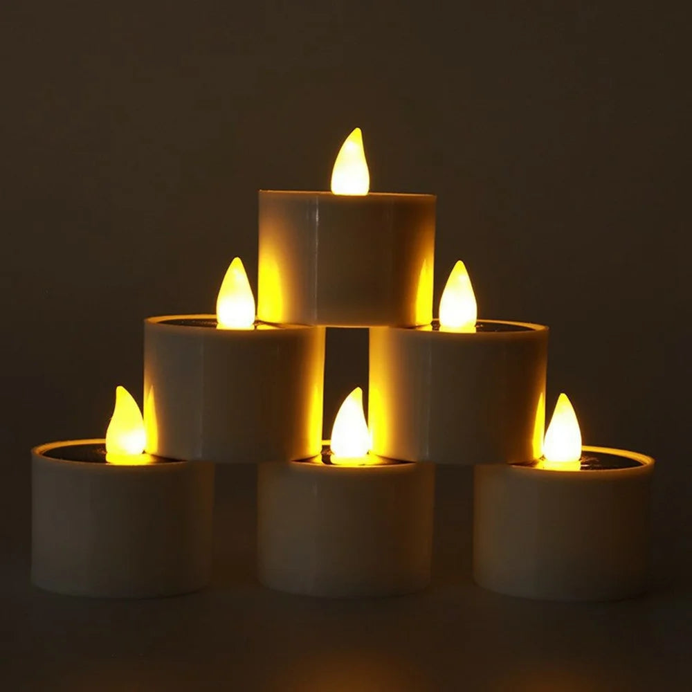 6PCS Solar Powered Flameless Tealights LED Electric Tea Lights Fake Votive Candles - Flickering Yellow Light - 5