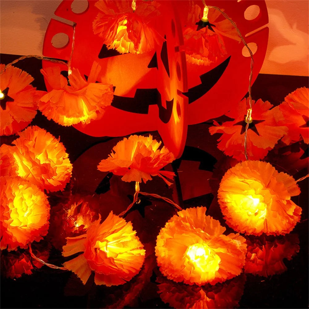 1.5m 10 LED Dahlia Fairy Lights Battery Operated String Lights Halloween Gift Cemetery Decor - 1