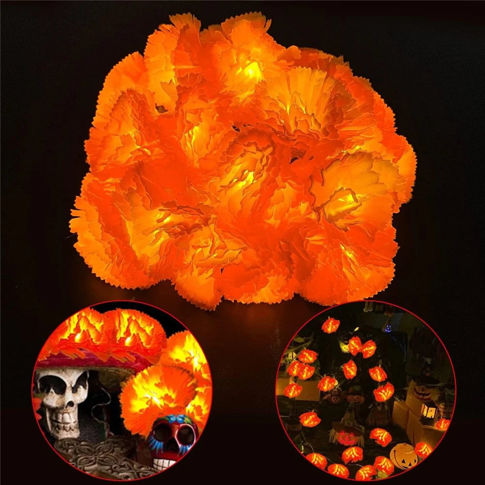 3m 20 LED Dahlia Fairy Lights Battery Operated String Lights Halloween Gift Cemetery Decor - 2