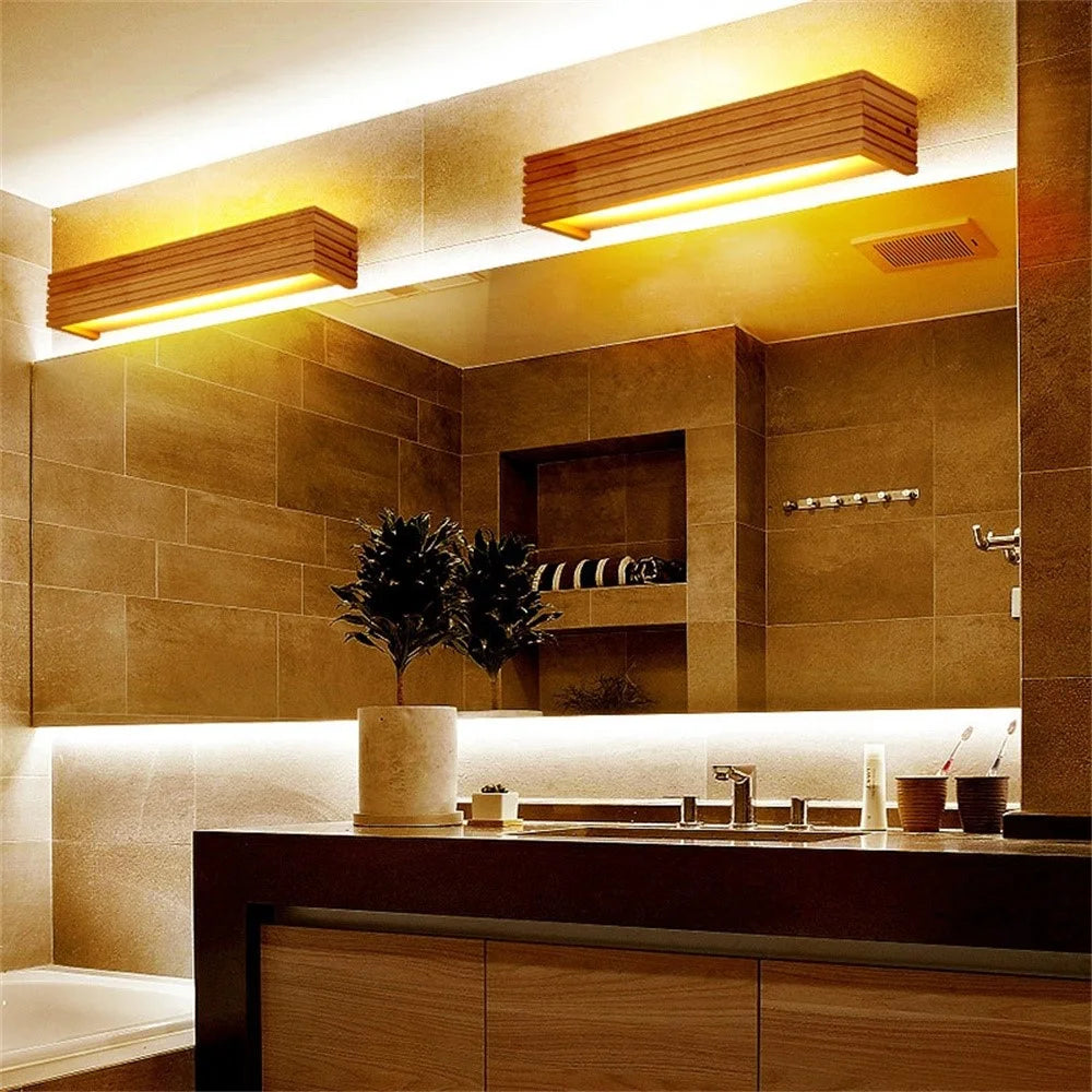 55cm LED Solid Wood Wall Light Bedroom Bedside Bathroom Corridor Wall Lamp, Warm Light - 2