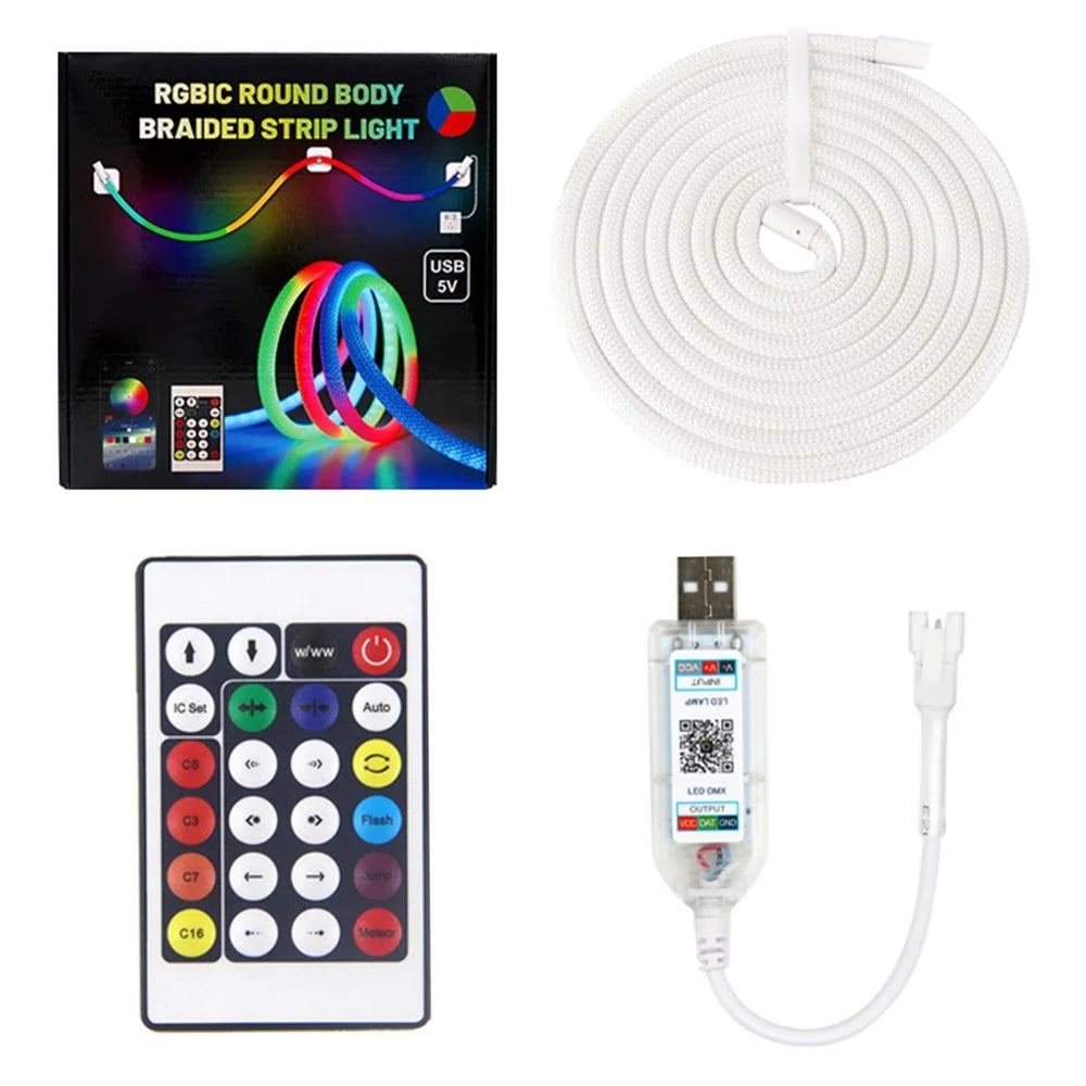 3m RGB LED Round Braided Light Strip Smart App Control Flexible Neon Ambient Light - 1