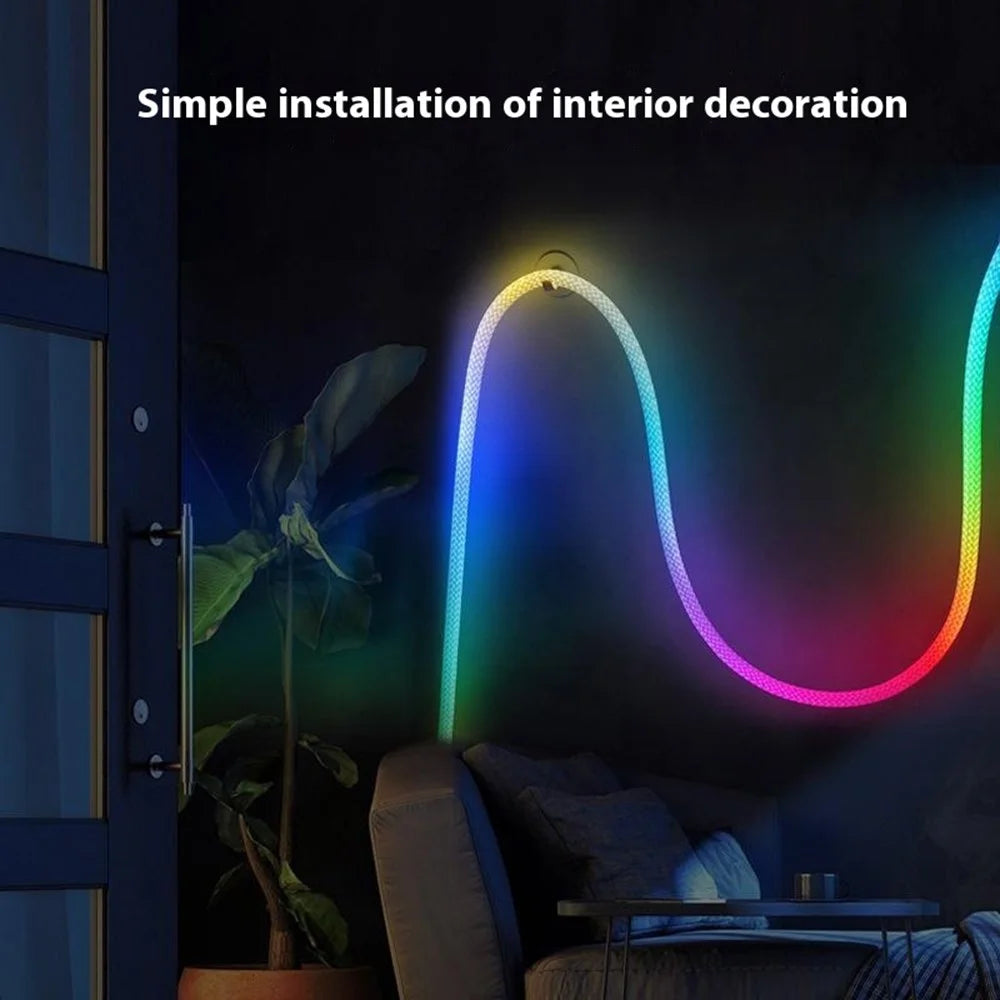 3m RGB LED Round Braided Light Strip Smart App Control Flexible Neon Ambient Light - 2
