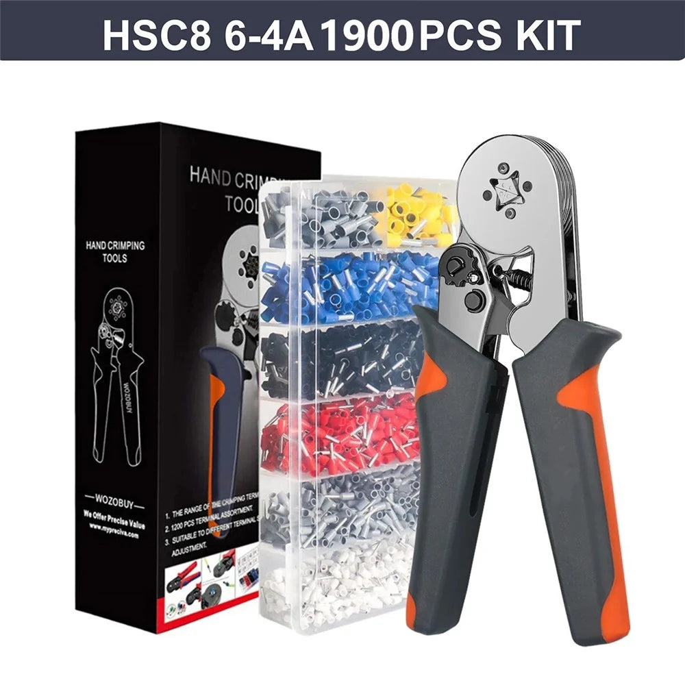 HSC8 6-4A Ferrule Crimping Pliers with 1900Pcs Terminals Wire Connector Electrical Repair Kit - 6