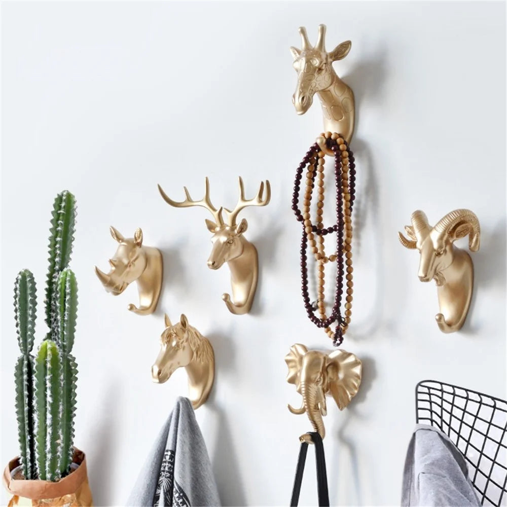 Goat Head Resin Hook Wall Art Jewelry Keys Scarf Bag Hanger Behind The Door Coat Rack - White - 3