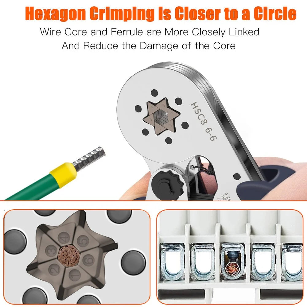 HSC8 6-6A Ferrule Crimping Pliers with 1900Pcs Terminals Wire Connector Electrical Repair Kit - 3