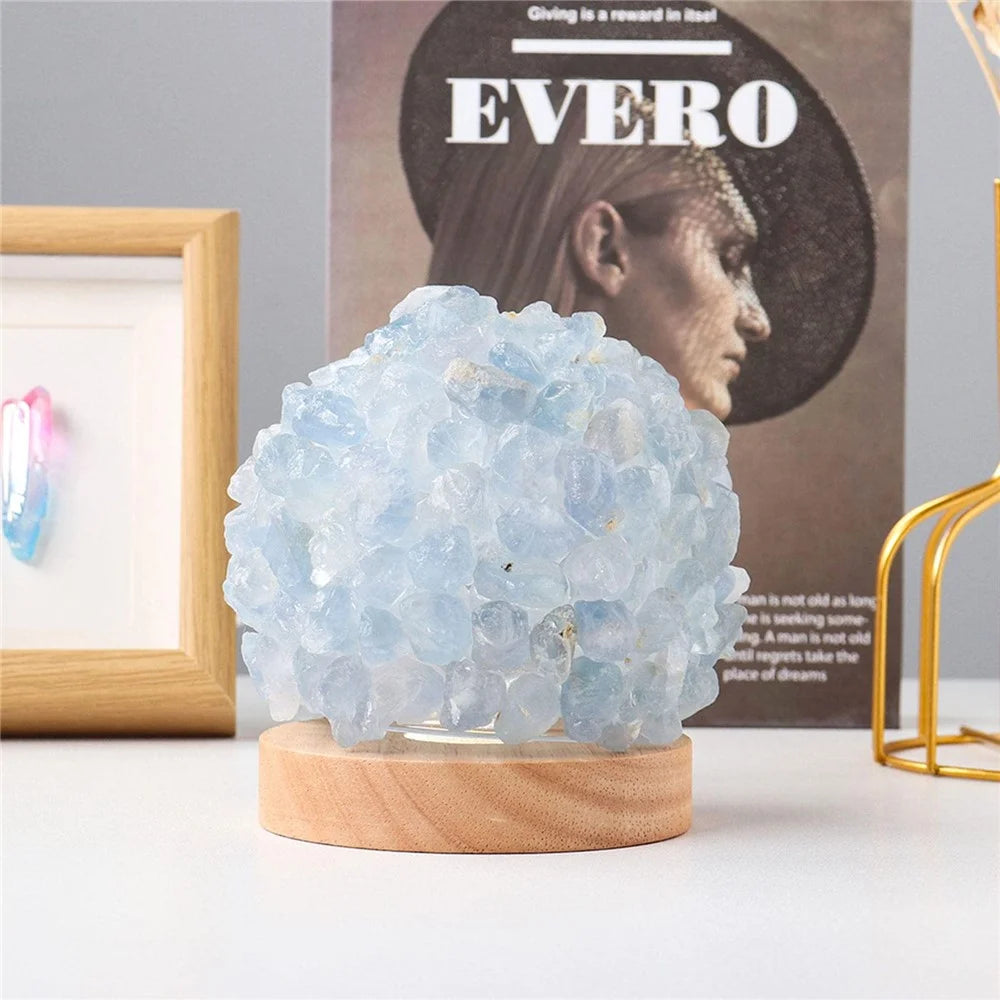 Natural Crystal Ball Table Lamp with Wooden Base for Yoga Balance Meditation USB Charged Night Light - Sky Blue - 2