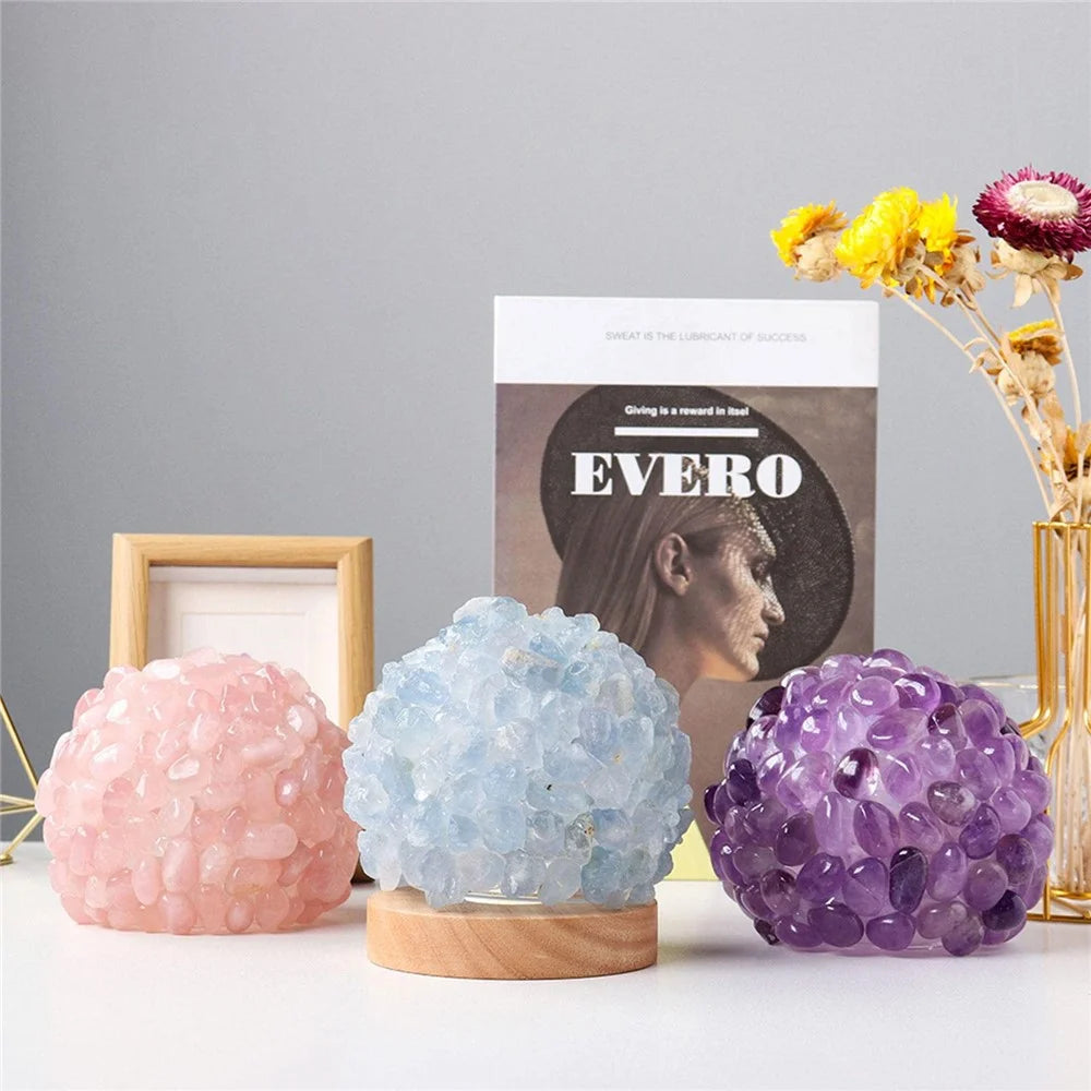 Natural Crystal Ball Table Lamp with Wooden Base for Yoga Balance Meditation USB Charged Night Light - Sky Blue - 4