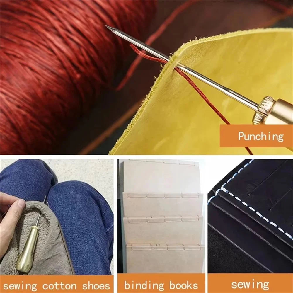 Leather Sewing Awl Set Copper Handle Hand Stitching Repair Tool for Shoes Canvas Tent Leather Crafts - 4