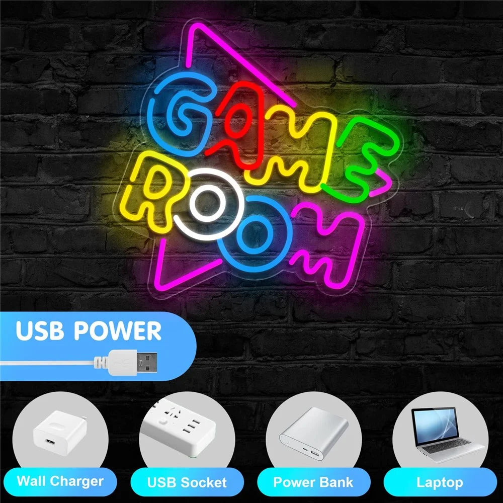 Gaming Neon LED Light 35x33cm Wall Decor GAME ROOM Sign Atmosphere Light for Bedroom - 6