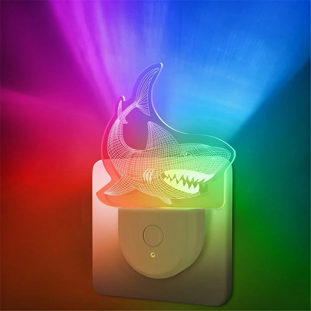 Colorful Ambient LED Night Light Auto On / Off Light Sensor Socket Lamp, EU Plug - Shark - 1
