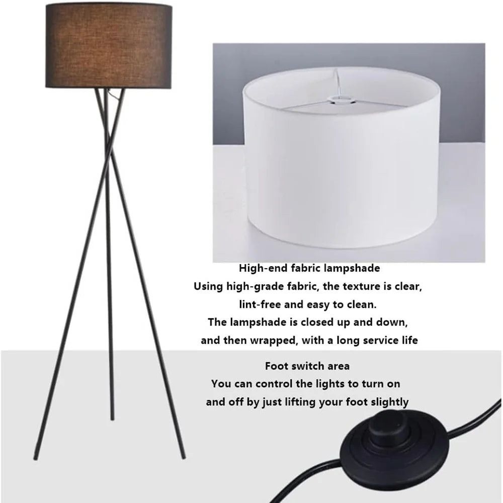 220V Tripod Floor Lamp Modern Standing Light with Fabric Shade for Living Room  /  Bedroom Reading Lamp (EU Plug) - White - 6