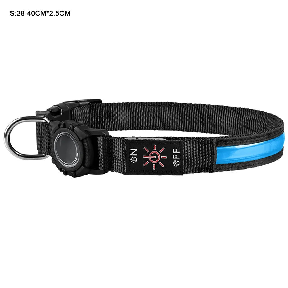 Size S Protective Case for AirTag Anti Lost Dog Collar Waterproof 3 Modes LED Pet Collar, (28-40cm) x 2.5cm - Blue - 1