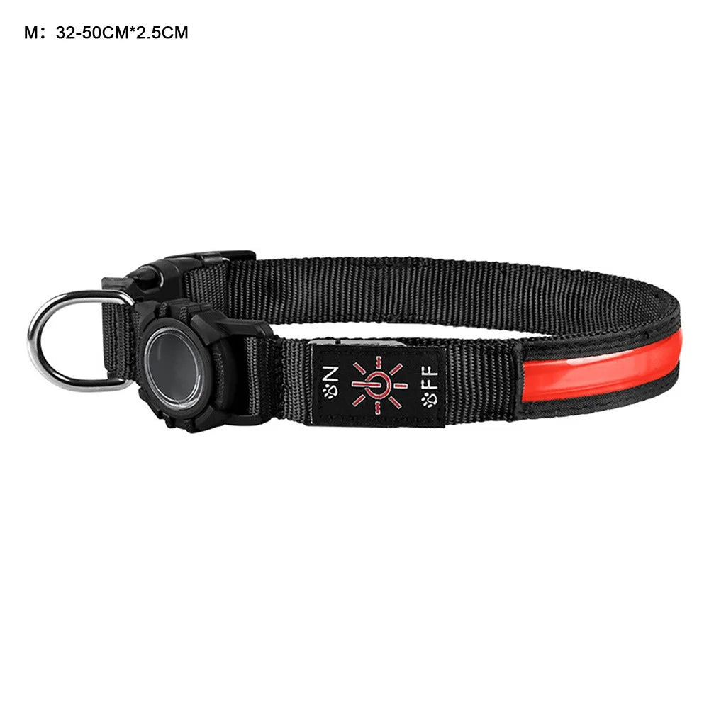 Size M Protective Case for AirTag Anti Lost Dog Collar Waterproof 3 Modes LED Pet Collar, (32-50cm) x 2.5cm - Red - 1