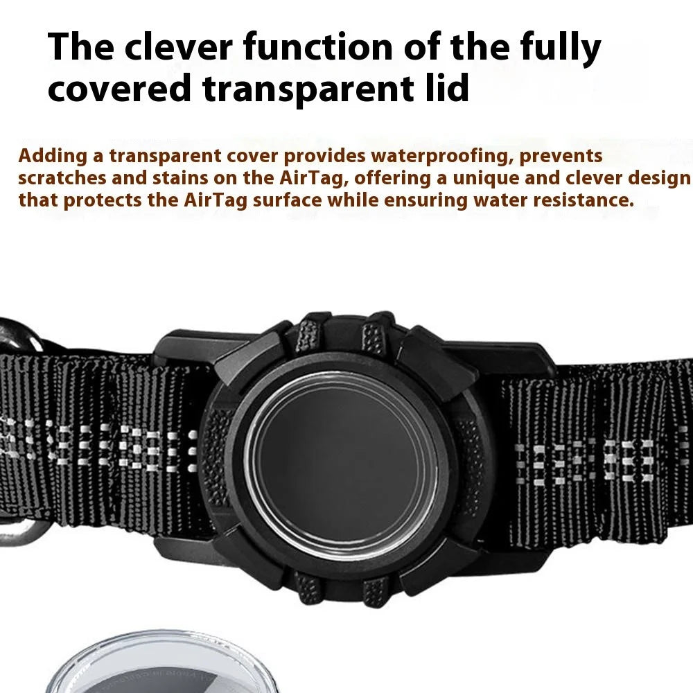 Waterproof Protective Case for AirTag Locator Dog Collar Reflective Pet Neck Strap, Size L: (48-60) x 2.5cm - Black - 2