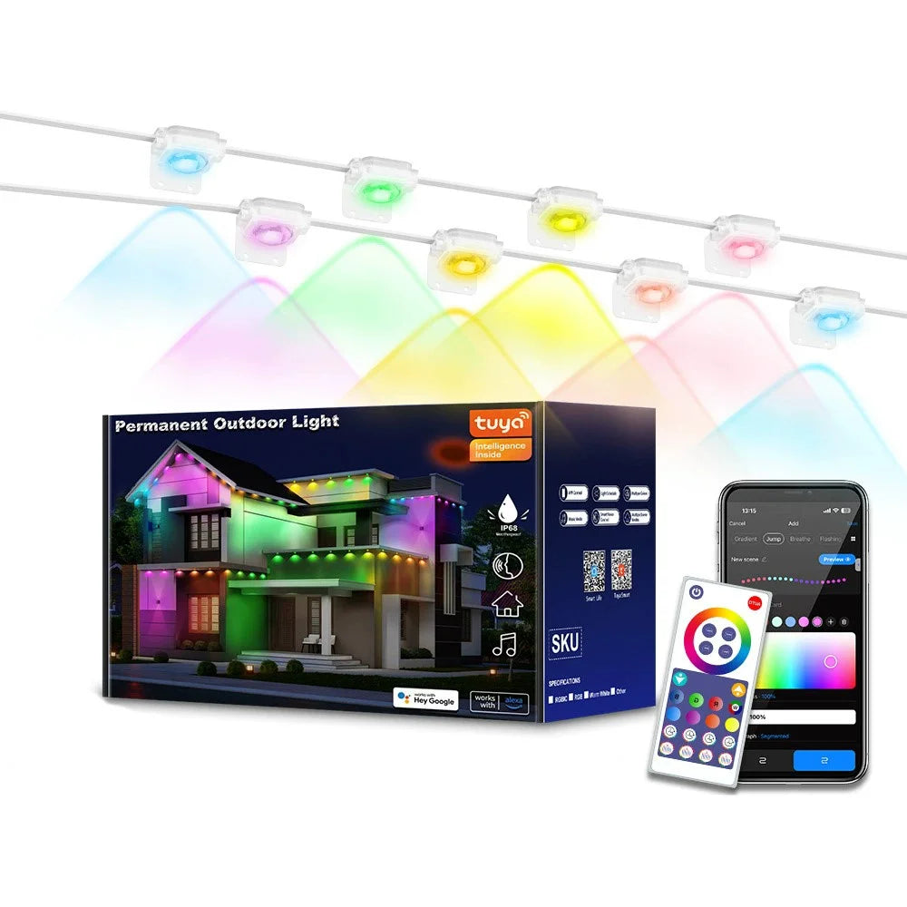 WY021 45M 90-LED WiFi RGBIC Light APP Controlled Smart Outdoor Eaves Lamp IP67 Waterproof - EU Plug - 1