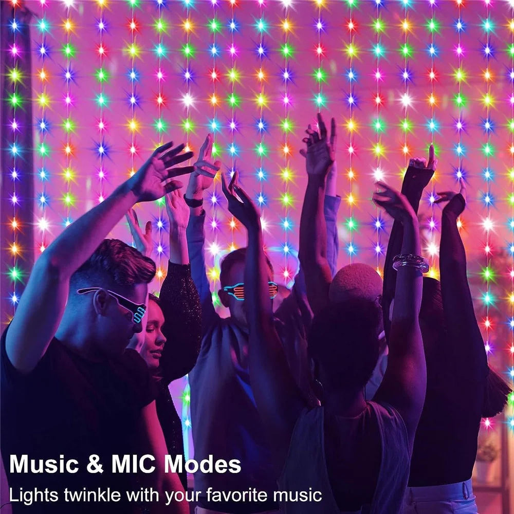 LPX043 3M x 2M 15 Strips LED Curtain String Lights 300 LEDs Smart Bluetooth-Compatible RGB Window Lights  /  App Control - 2
