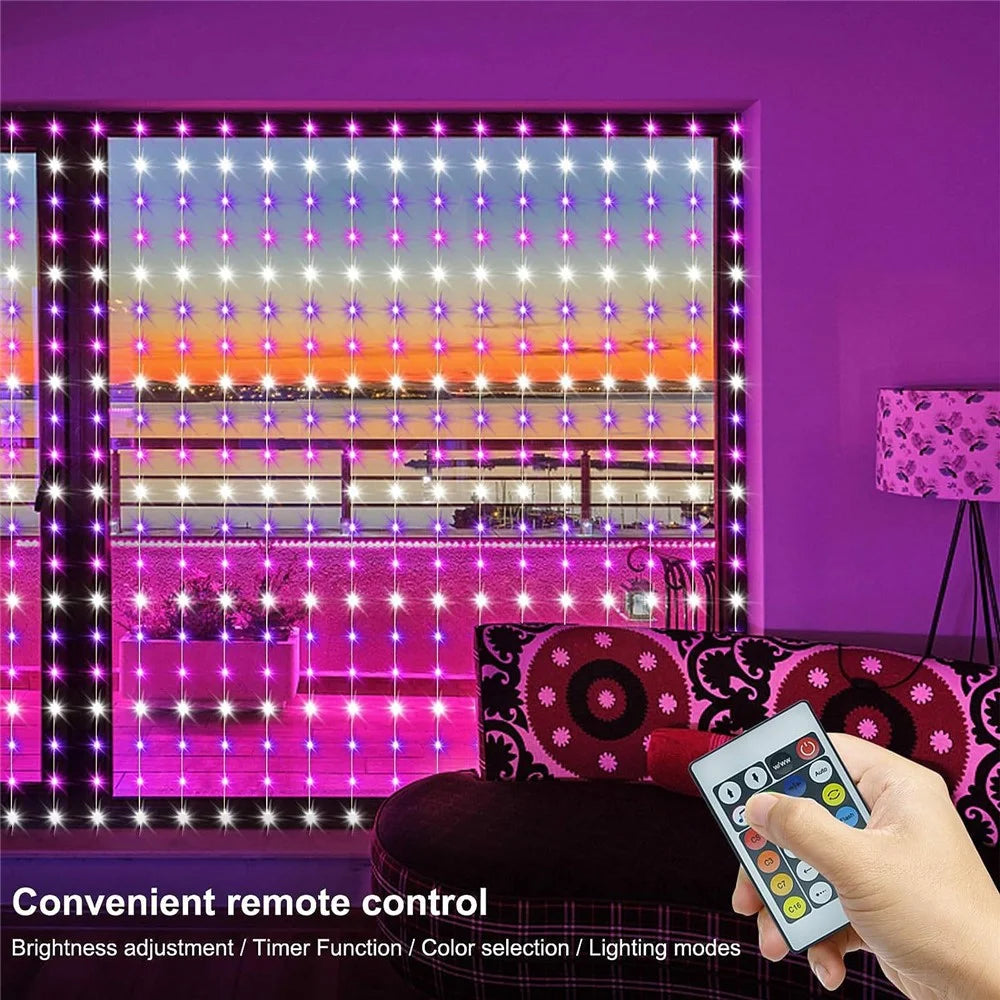 LED Curtain String Lights 3m x 3m 15 Strings 450 LEDs RGBIC Multi-Color Adjustable WiFi BLE App Control - 4