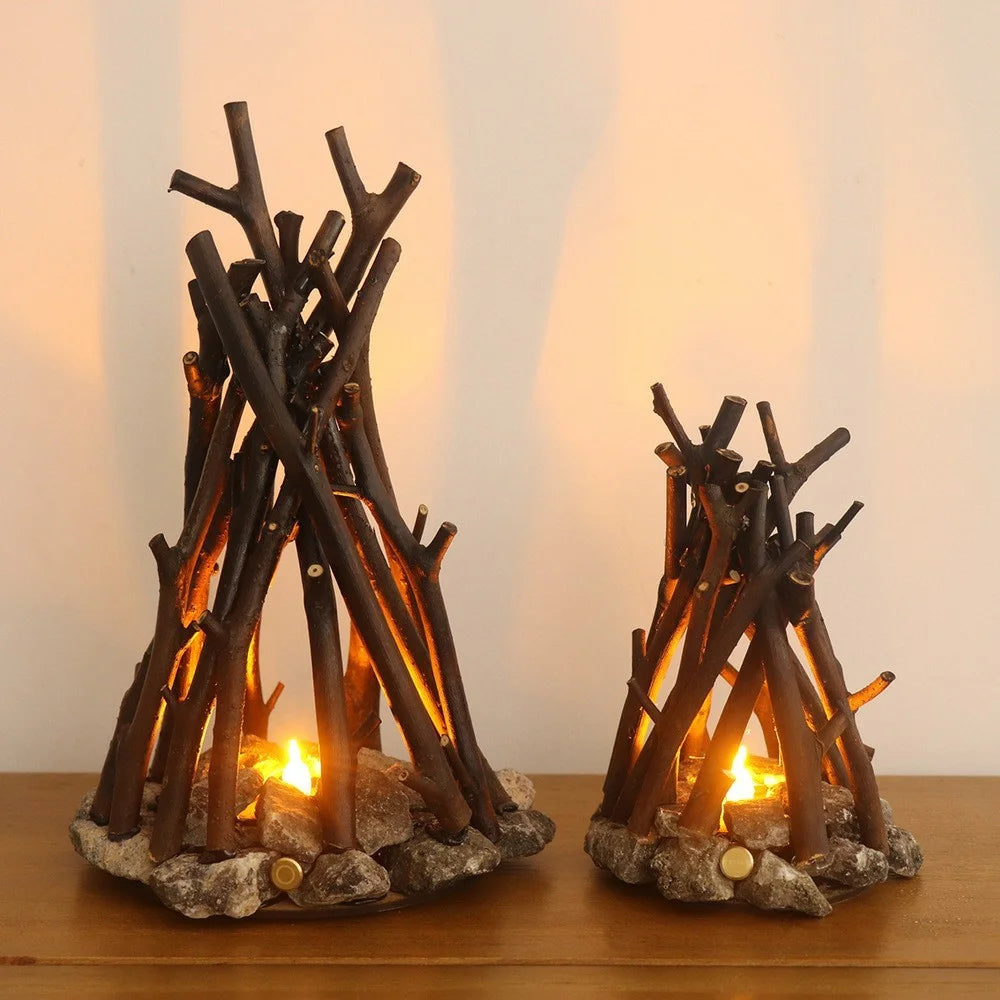 150 x 240mm Handcrafted Tree Branch LED Bonfire Lamp Rustic Table Decor Miniature Fireplace Light for Home / Cafe - 3