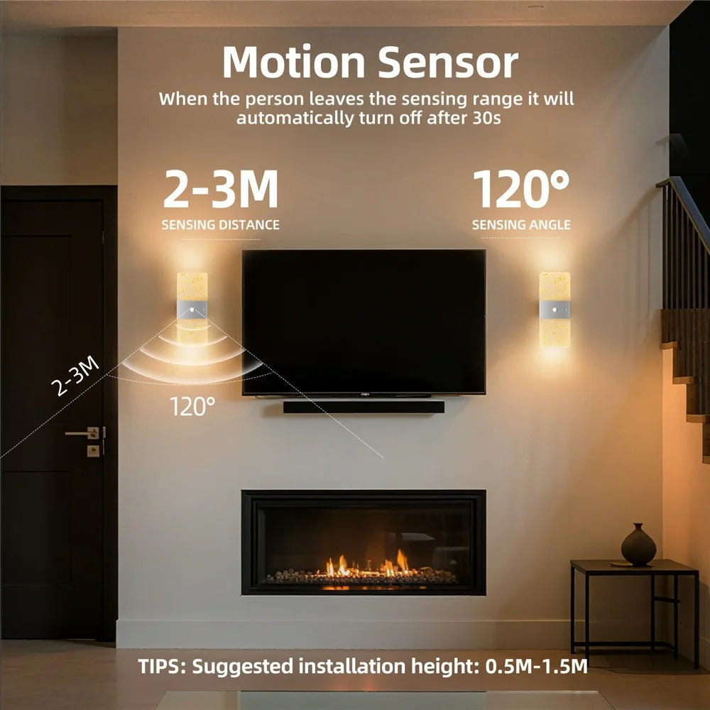 ASW003  /  ASW004 Electroplated Magnetic Wall Lamp Motion Sensor Rechargeable Long Strip Bedside Wall Light - Rectangular  /  Gold - 4
