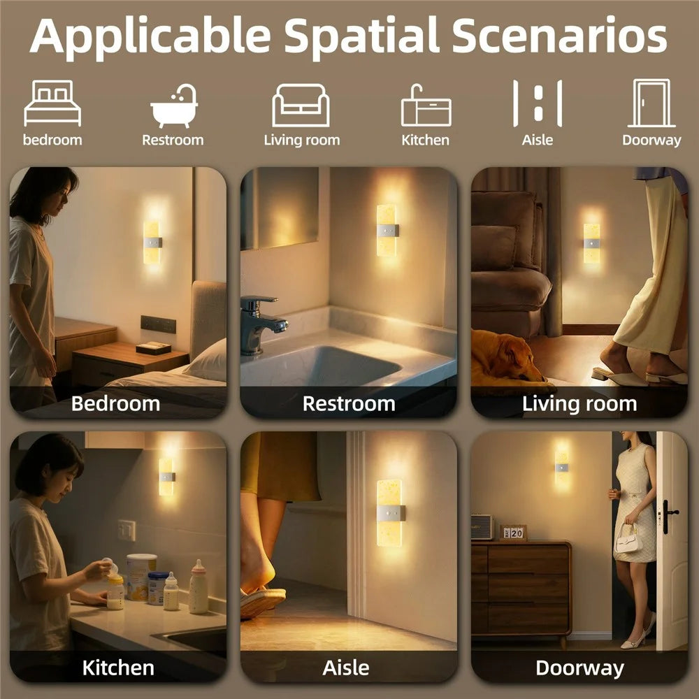 ASW003  /  ASW004 Electroplated Magnetic Wall Lamp Motion Sensor Rechargeable Long Strip Bedside Wall Light - Rectangular  /  Gold - 6