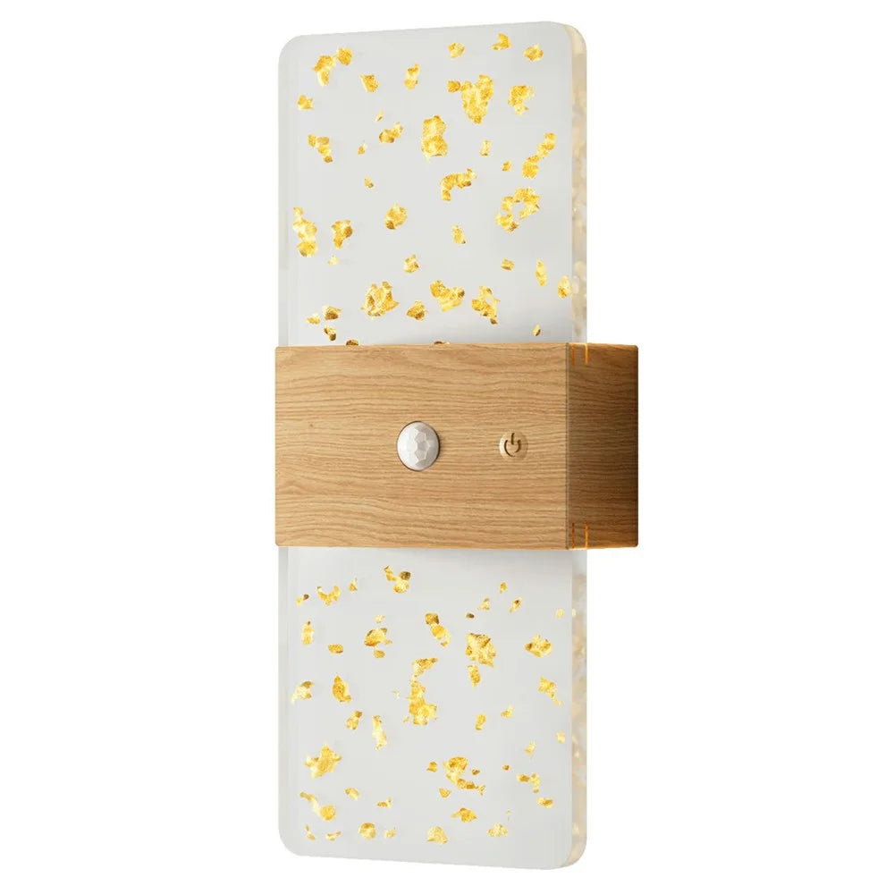 ASW003  /  ASW004 Water Transfer Wood Grain Magnetic Wall Lamp Motion Sensor Long Strip Bedside Wall Light - Rectangular  /  Wood Grain - 1