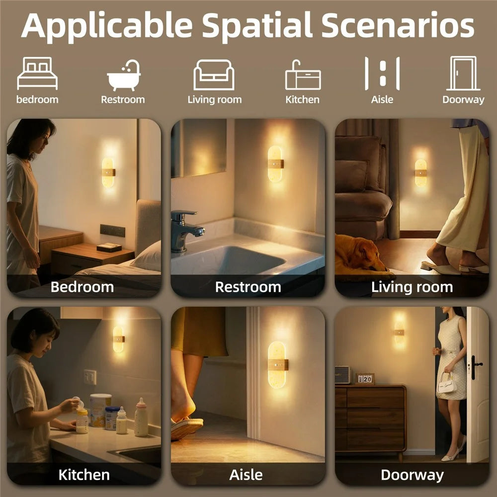 ASW003  /  ASW004 Water Transfer Wood Grain Magnetic Wall Lamp Motion Sensor Long Strip Bedside Wall Light - Rectangular  /  Wood Grain - 5