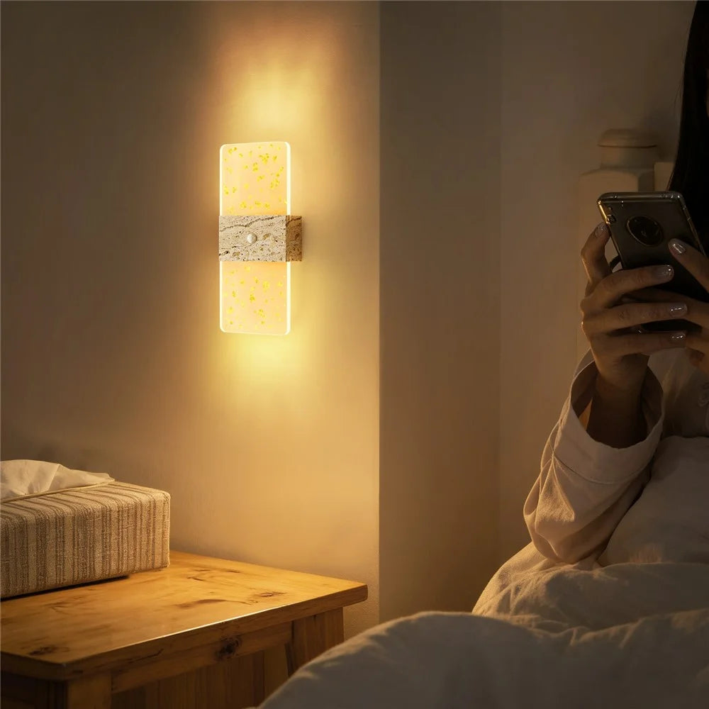 ASW003  /  ASW004 Water Transfer Wood Grain Magnetic Wall Lamp Motion Sensor Long Strip Bedside Wall Light - Rectangular  /  Wood Grain - 6