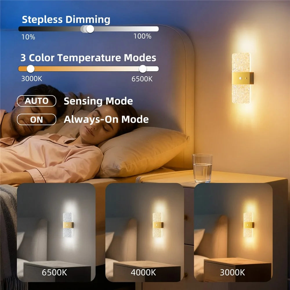 ASW005  /  ASW006 Electroplated Magnetic Wall Light LED Motion Sensor Cordless Touch Control Wall Lamp - Rectangular  /  Gold - 5