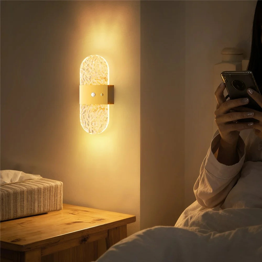 ASW005  /  ASW006 Electroplated Magnetic Wall Light LED Motion Sensor Cordless Touch Control Wall Lamp - Rectangular  /  Gold - 7