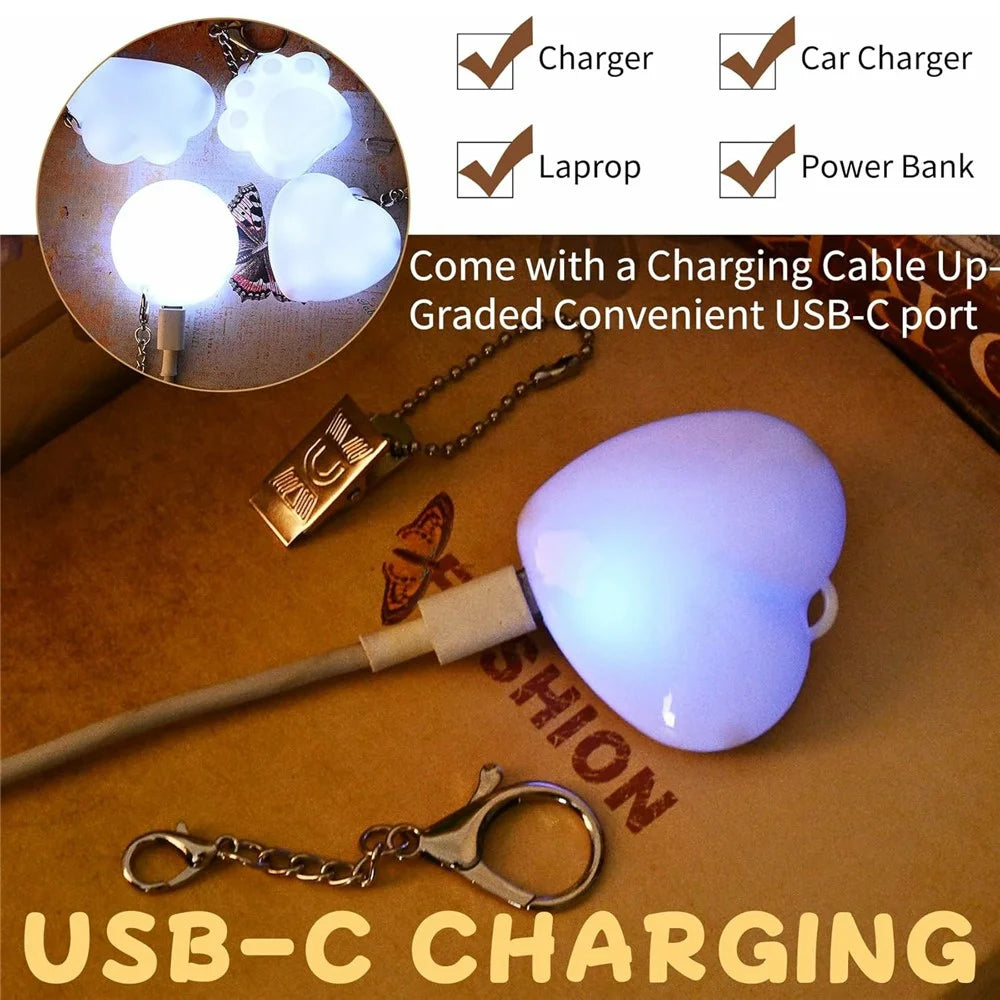 LED Touch Sensor Keychain Light USB-C Rechargeable Purse Handbag Light for Finding Items - Paw  /  White - 4