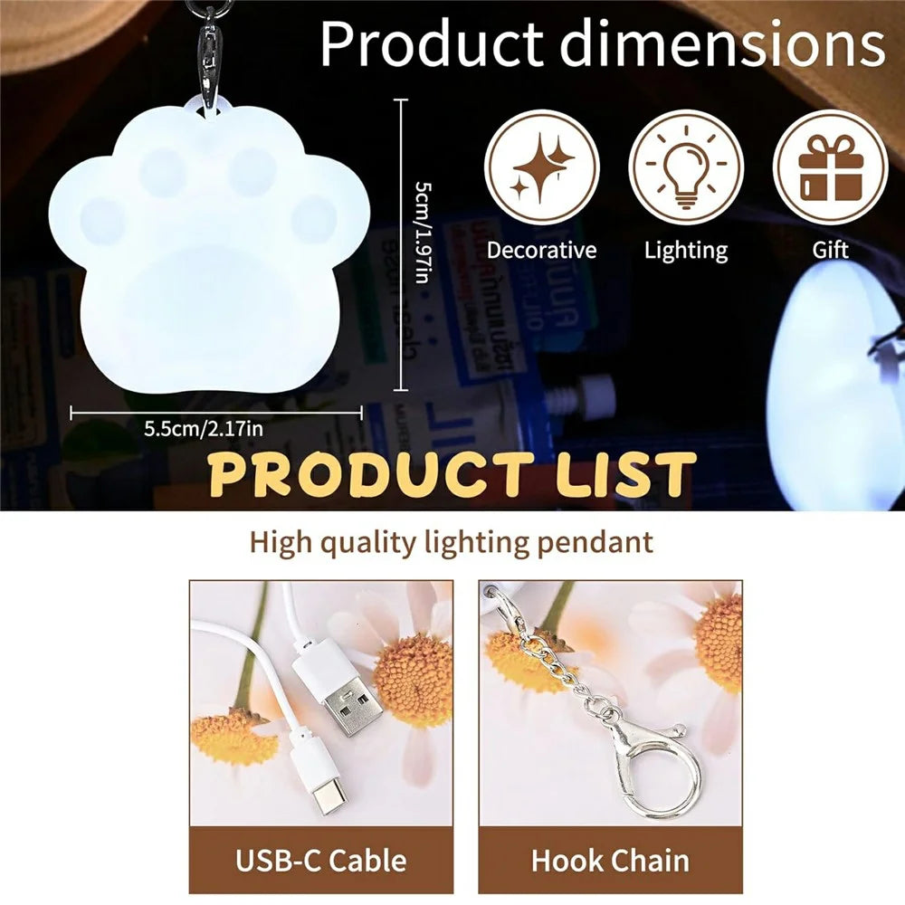 LED Touch Sensor Keychain Light USB-C Rechargeable Purse Handbag Light for Finding Items - Paw  /  White - 6