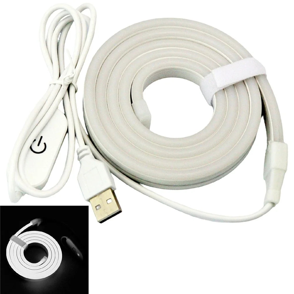 2m 5V USB LED Strip Light with Double-Sided Adhesive Tape Flexible Silicone Touch Dimming Lamp Tape for Mirror - 3000K  /  Warm White Light - 1