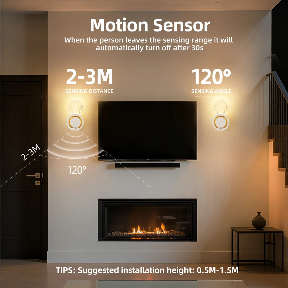 TWL004 Wireless LED Acrylic Night Light Hill Texture Touch Control Motion Sensor Wall Lamp for Bedroom Living Room - Black - 4