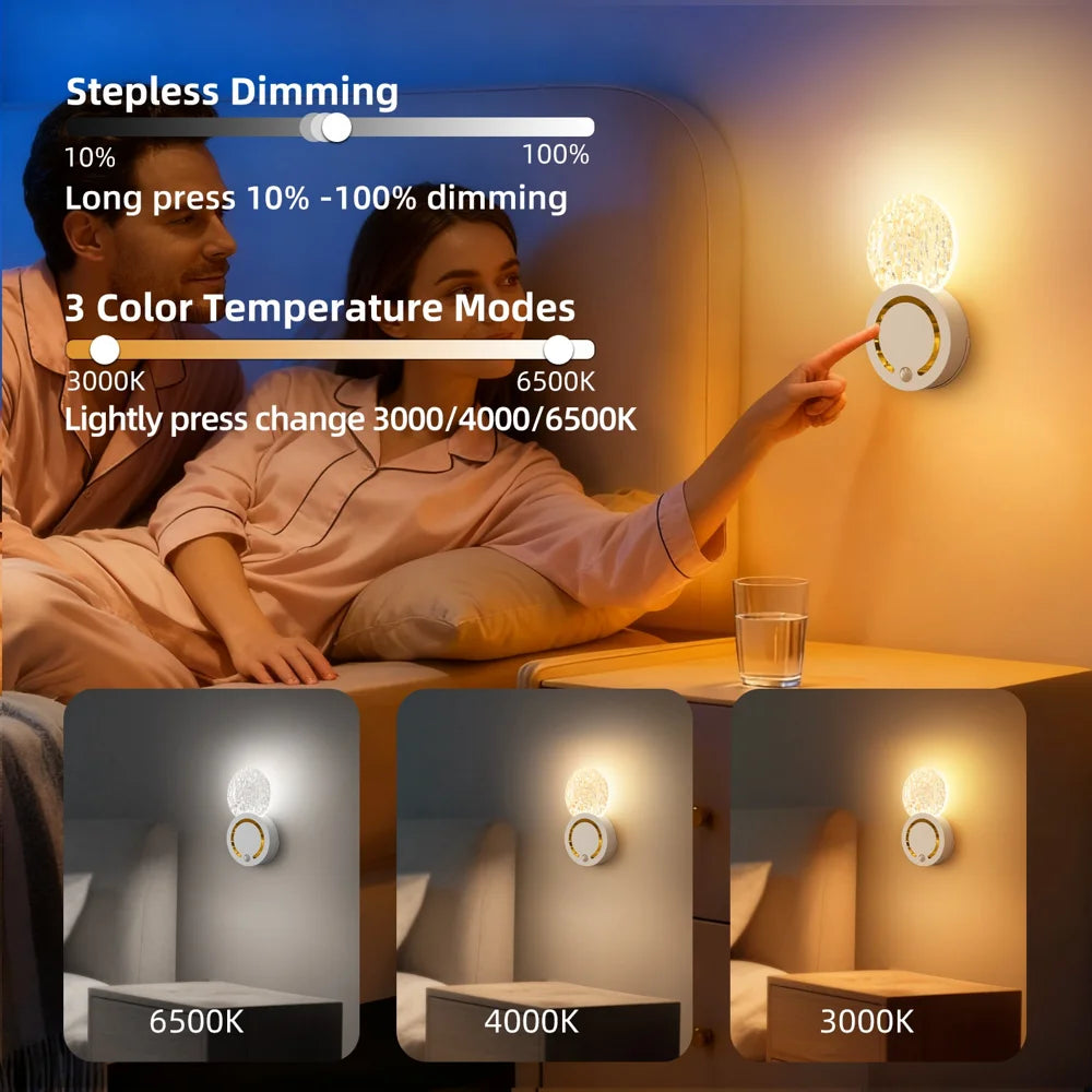 TWL004 Wireless LED Acrylic Night Light Hill Texture Touch Control Motion Sensor Wall Lamp for Bedroom Living Room - Black - 5