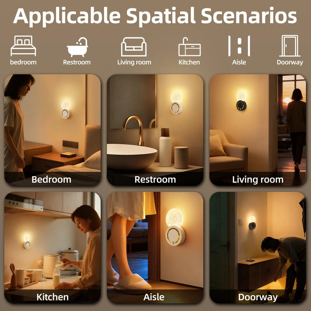 TWL004 Wireless LED Acrylic Night Light Hill Texture Touch Control Motion Sensor Wall Lamp for Bedroom Living Room - Black - 6