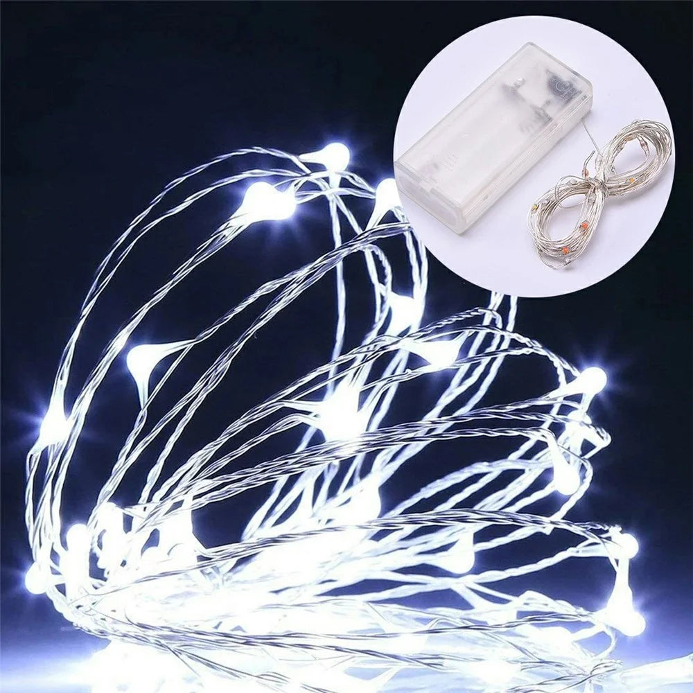 1m 10-LED Copper Wire String Light Battery Operated Fairy Lamp for Christmas Party Decoration - Pure White - 1