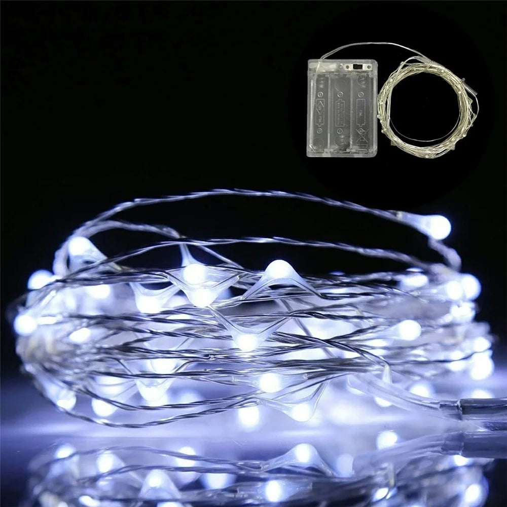 5m 50-LED Copper Wire String Lights Battery Operated Fairy Lamp with Empty Battery Box for Christmas Wedding Party Decoration - White - 1