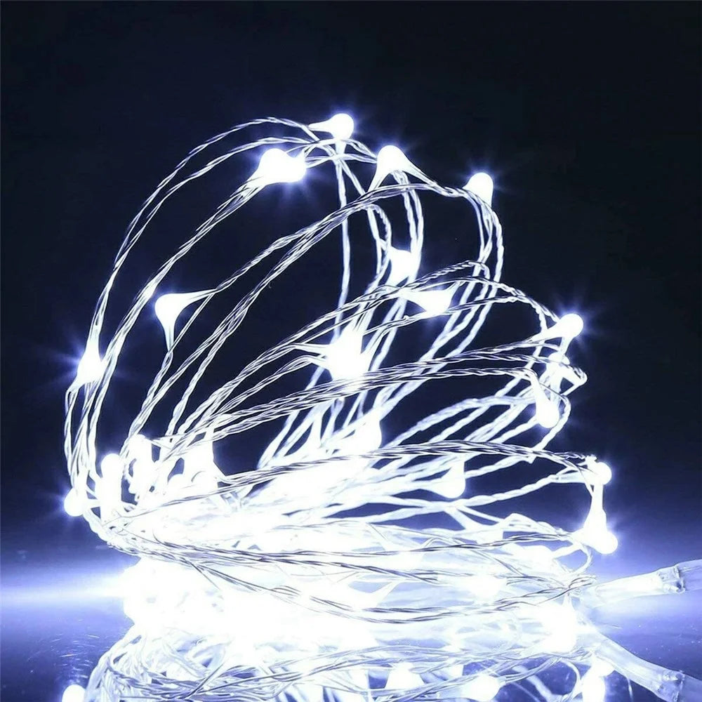 5m 50-LED Copper Wire String Lights Battery Operated Fairy Lamp with Empty Battery Box for Christmas Wedding Party Decoration - White - 2