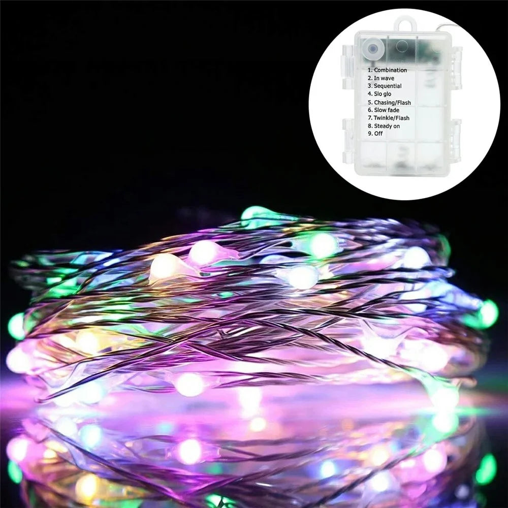 10m 100-LED Copper Wire String Lights 8 Modes Empty Battery Box Waterproof Remote Control Fairy Lamp for Party Christmas Decoration - Colorful - 1