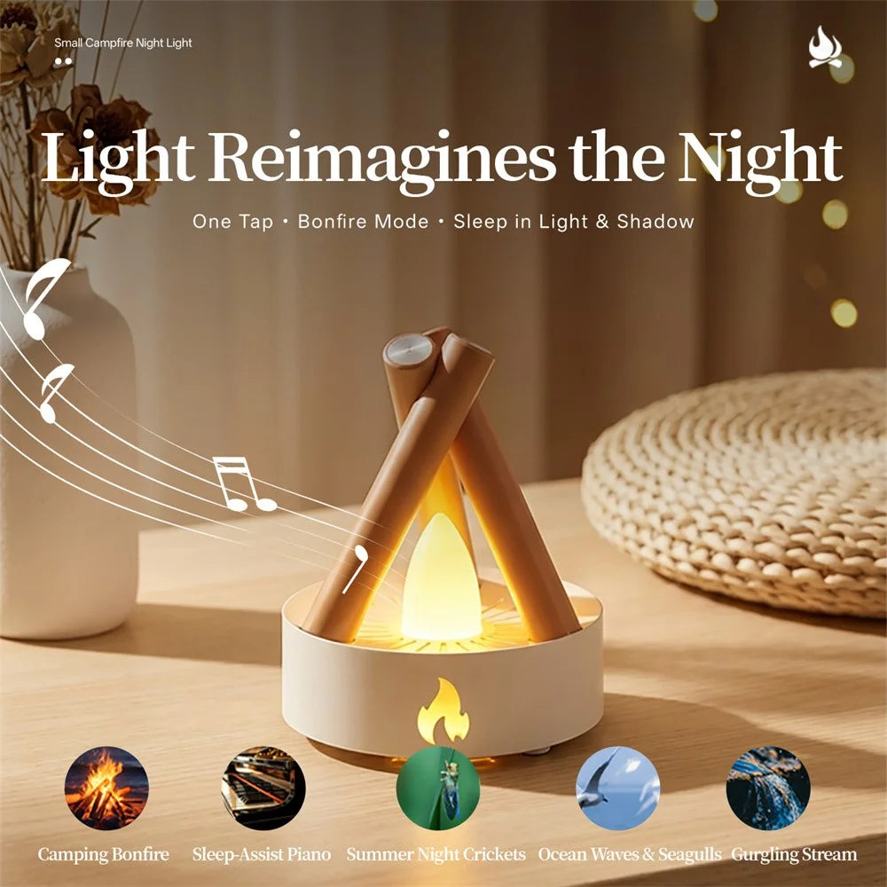 HZ-K12 Bonfire Night Light with 5 White Noise Sounds Portable Sleep Aid for Bedroom - White+Orange - 3
