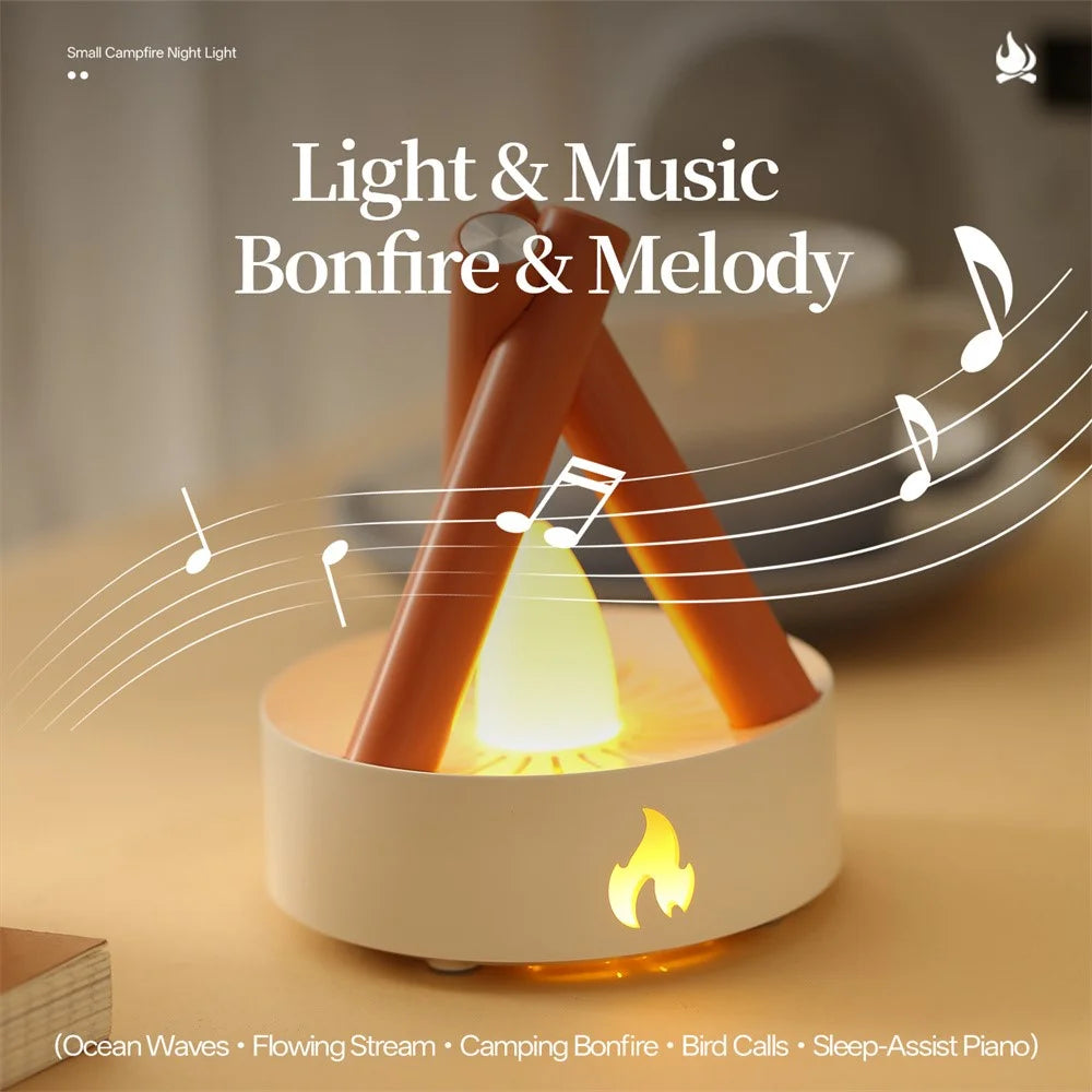 HZ-K12 Bonfire Night Light with 5 White Noise Sounds Portable Sleep Aid for Bedroom - White+Orange - 6