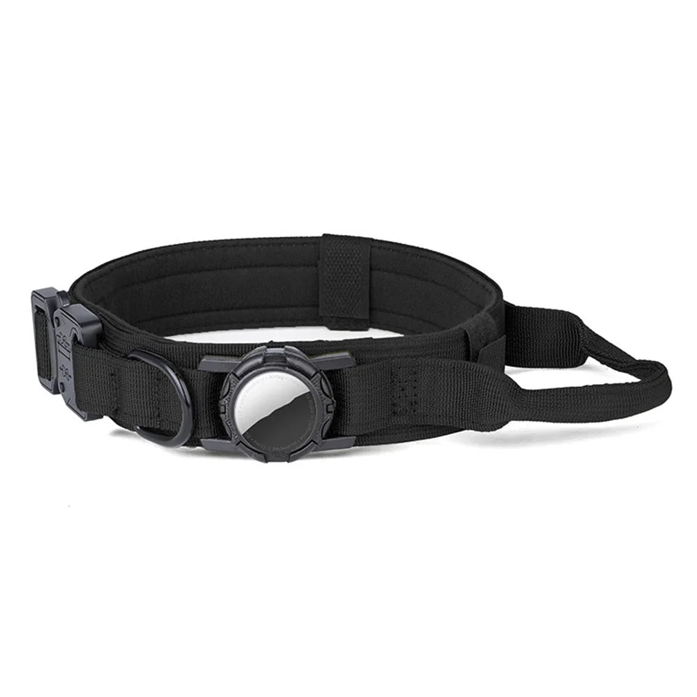 Size M Tactical Dog Collar for Apple AirTag Nylon Double Layer Padded Waterproof Quick Release Buckle - Black - 1